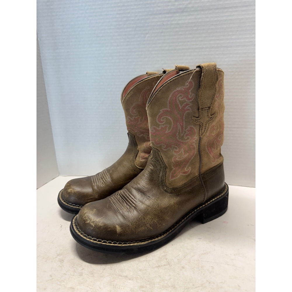 Ariat Fatbaby Original Brown Leather Pink Embroidery Western Boots 10004730 9.5B